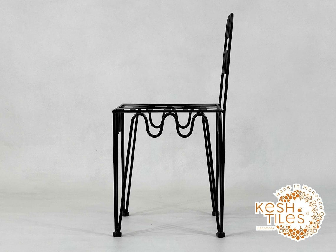 Aderfi - Wave Wrought Iron Chairs Set, Handmade Moroccan Seating with Cushions