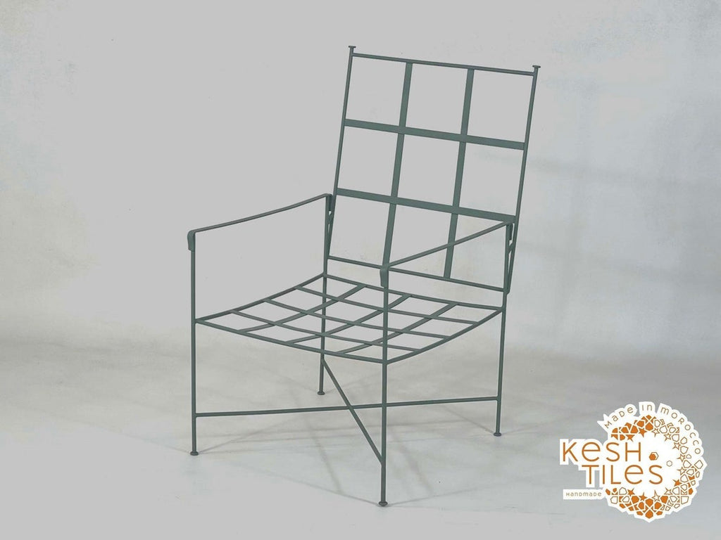 Shadi - Green Wrought Iron Lounge Chair, Handmade Moroccan Provence Style