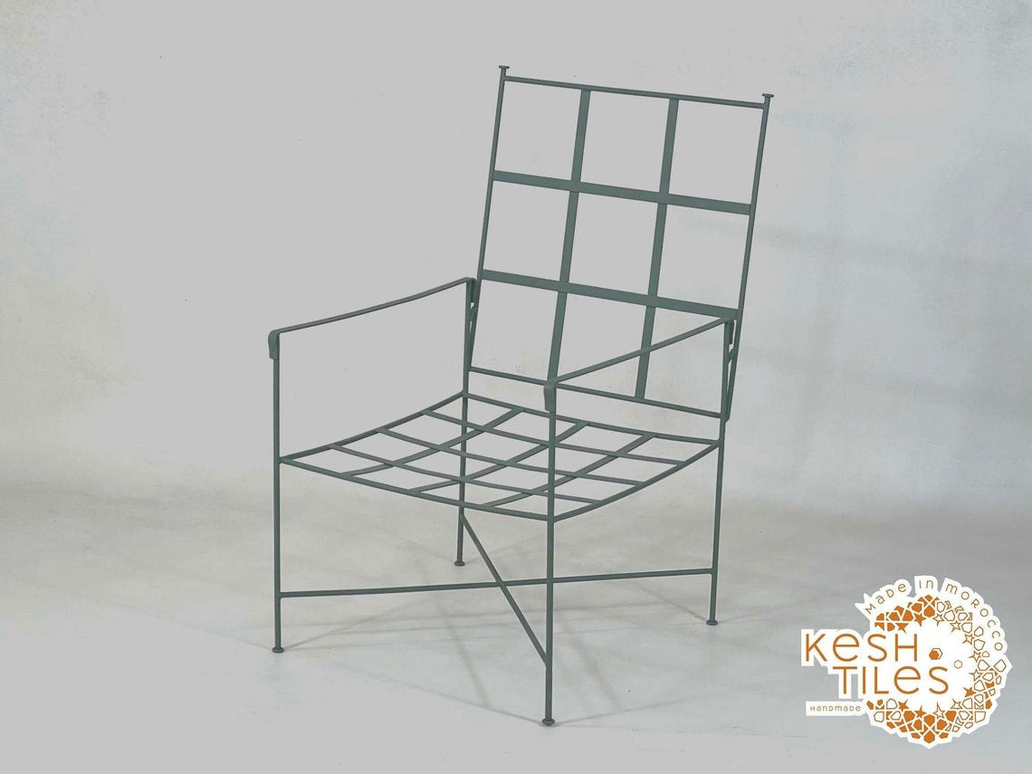 Shadi - Green Wrought Iron Lounge Chair, Handmade Moroccan Provence Style