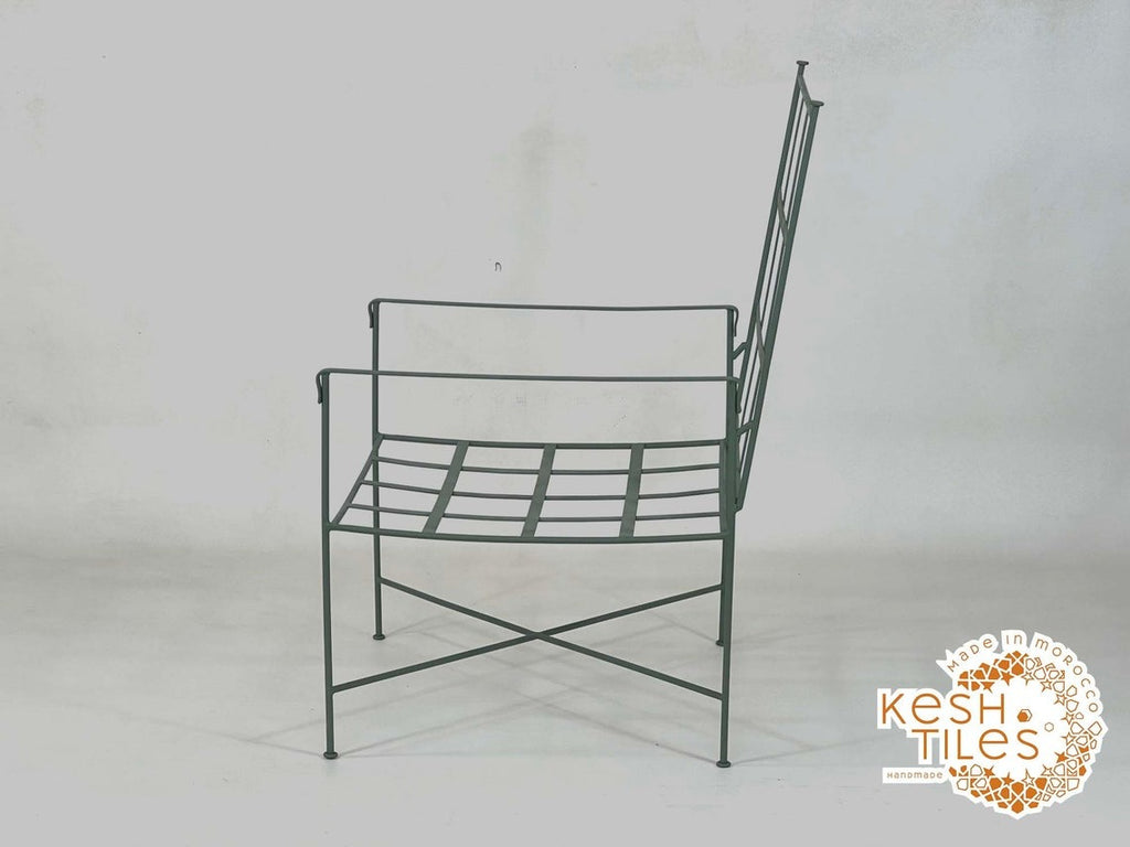 Shadi - Green Wrought Iron Lounge Chair, Handmade Moroccan Provence Style
