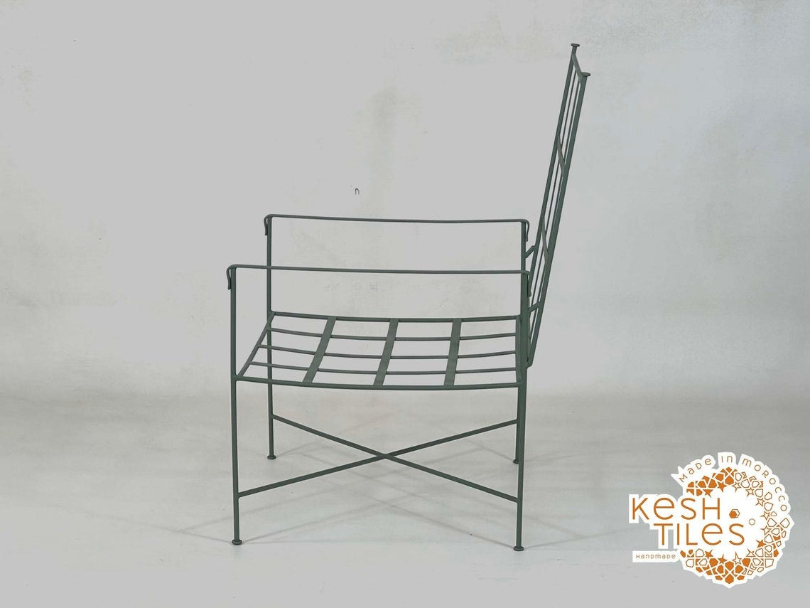 Shadi - Green Wrought Iron Lounge Chair, Handmade Moroccan Provence Style