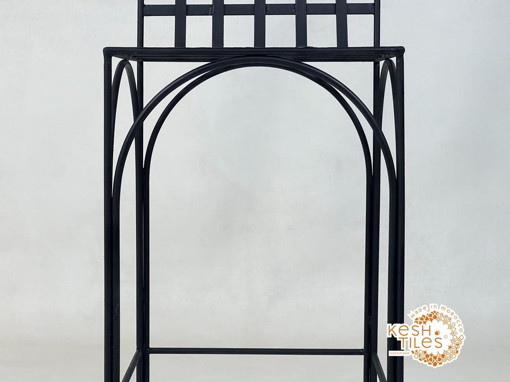 Navid - Black Wrought Iron Stool, Handmade Moroccan Seat with Gold Finials