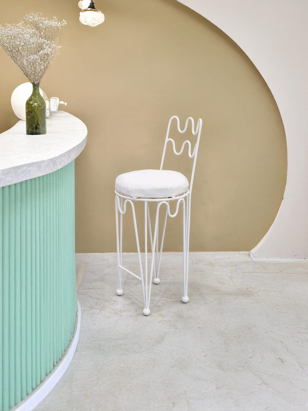 Anwar - Handmade Wrought Iron Stool, Black Wavy Indoor Outdoor Seat