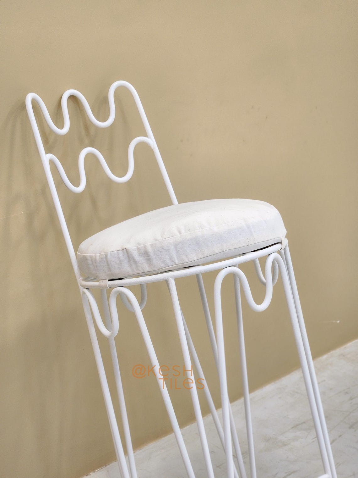 Anwar - Handmade Wrought Iron Stool, Black Wavy Indoor Outdoor Seat