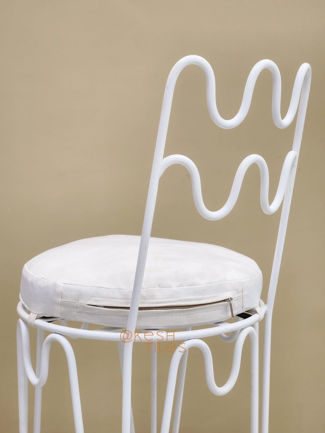 Anwar - Handmade Wrought Iron Stool, Black Wavy Indoor Outdoor Seat