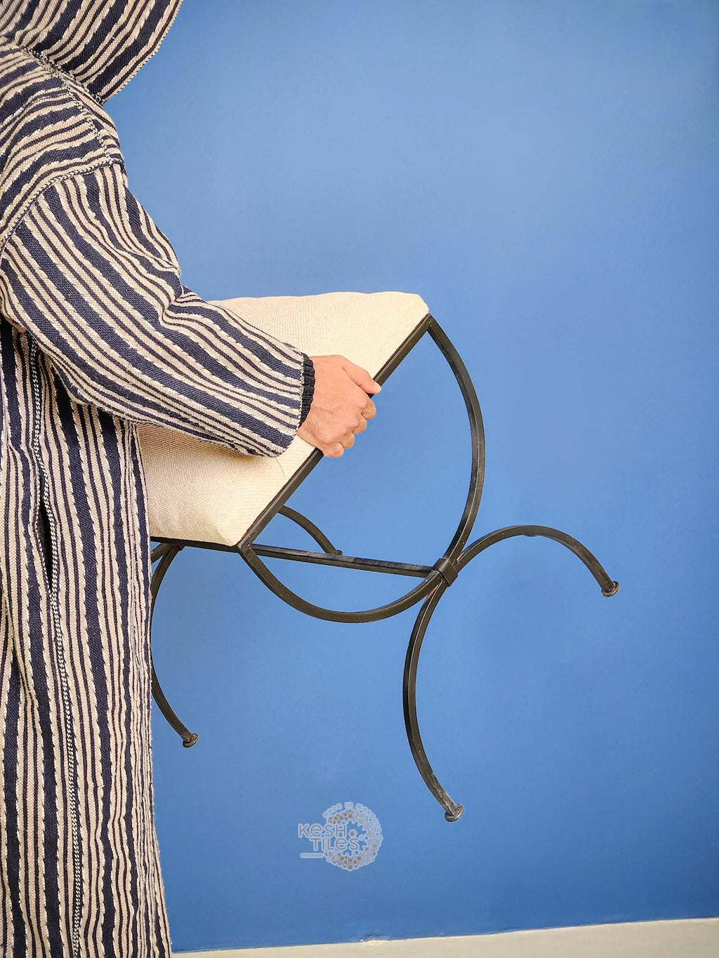 Siraj - Strapontin Wrought Iron Stools Set, Black Folding Benches