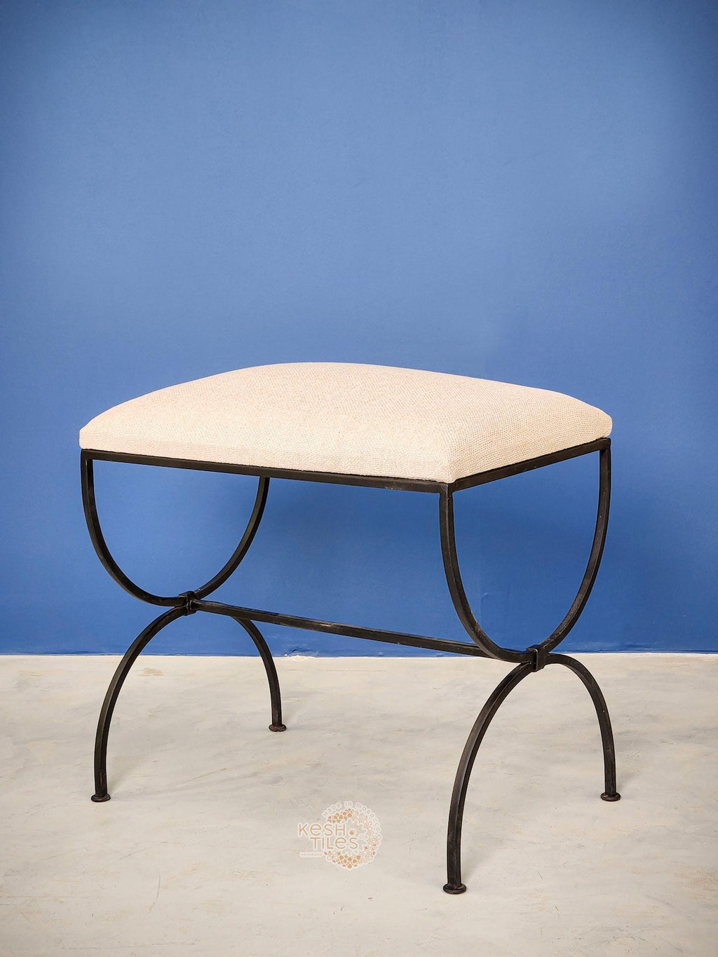 Siraj - Strapontin Wrought Iron Stools Set, Black Folding Benches