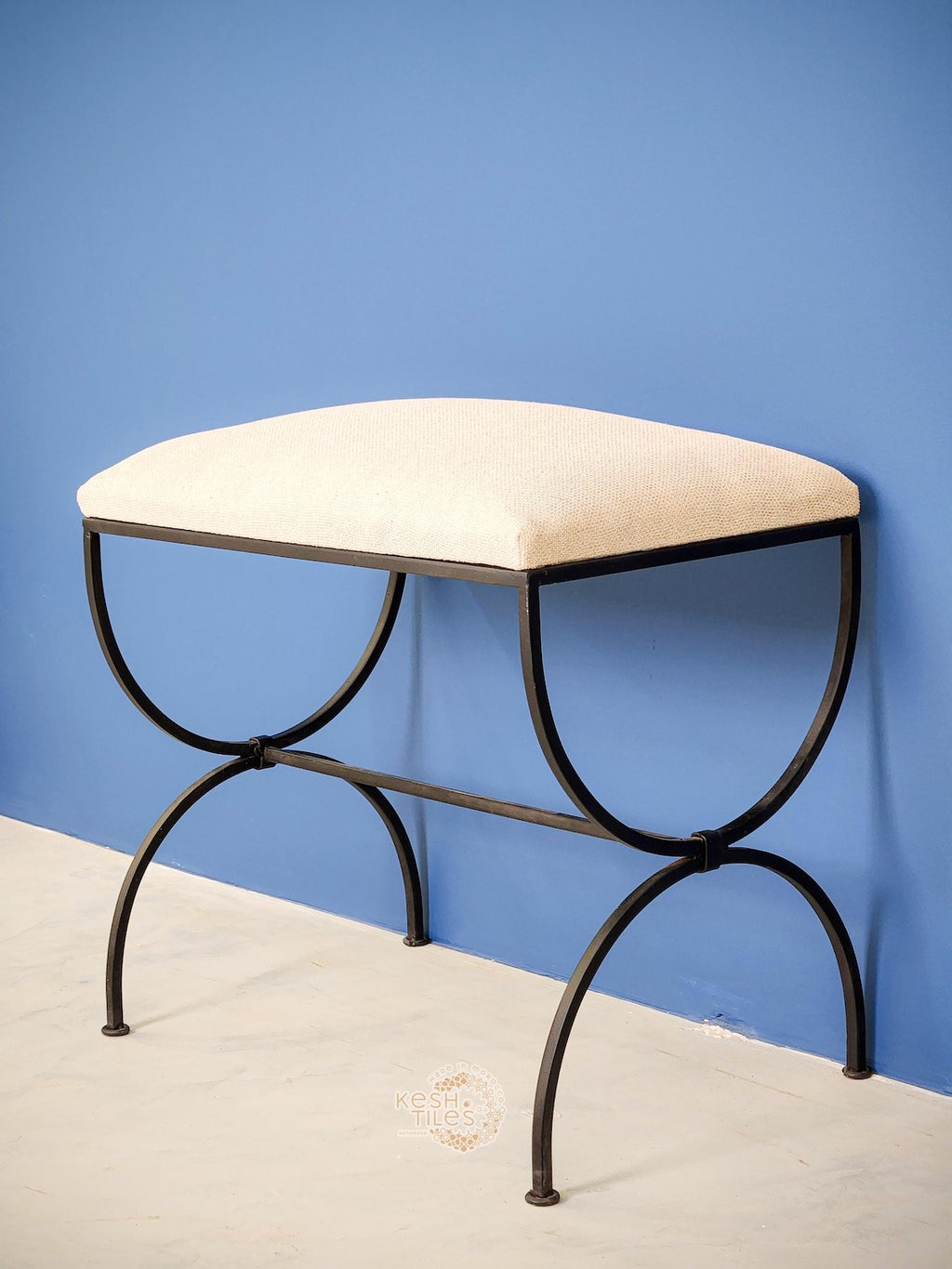 Siraj - Strapontin Wrought Iron Stools Set, Black Folding Benches