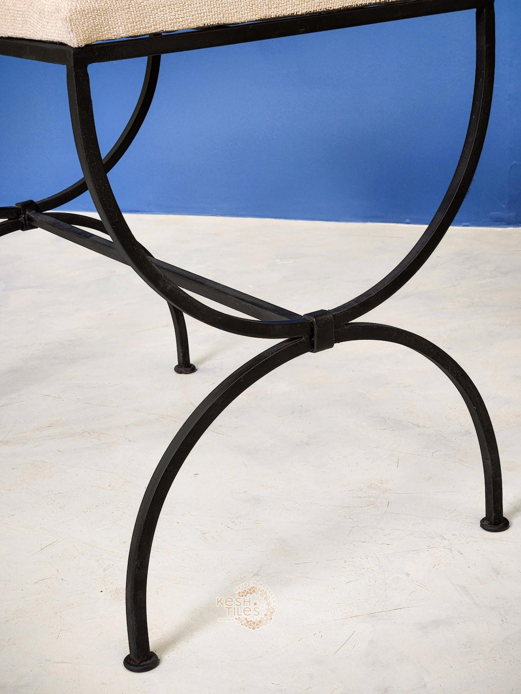 Siraj - Strapontin Wrought Iron Stools Set, Black Folding Benches