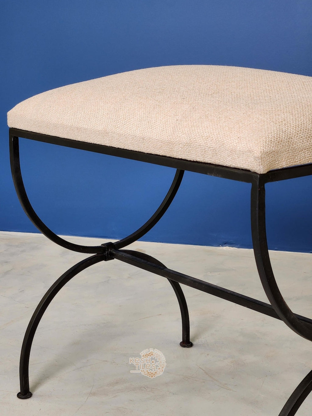 Siraj - Strapontin Wrought Iron Stools Set, Black Folding Benches