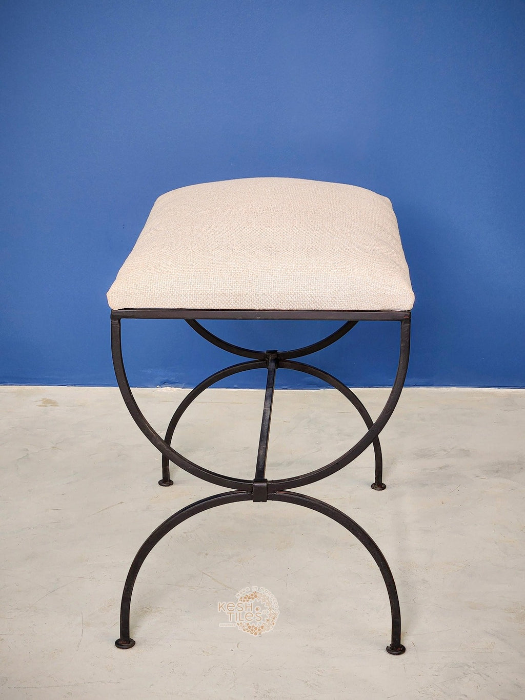 Siraj - Strapontin Wrought Iron Stools Set, Black Folding Benches