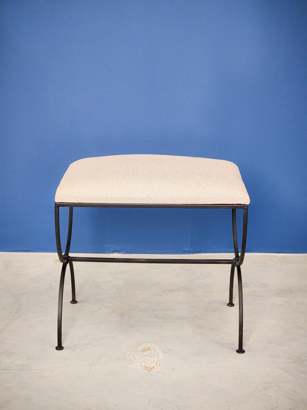 Siraj - Strapontin Wrought Iron Stools Set, Black Folding Benches